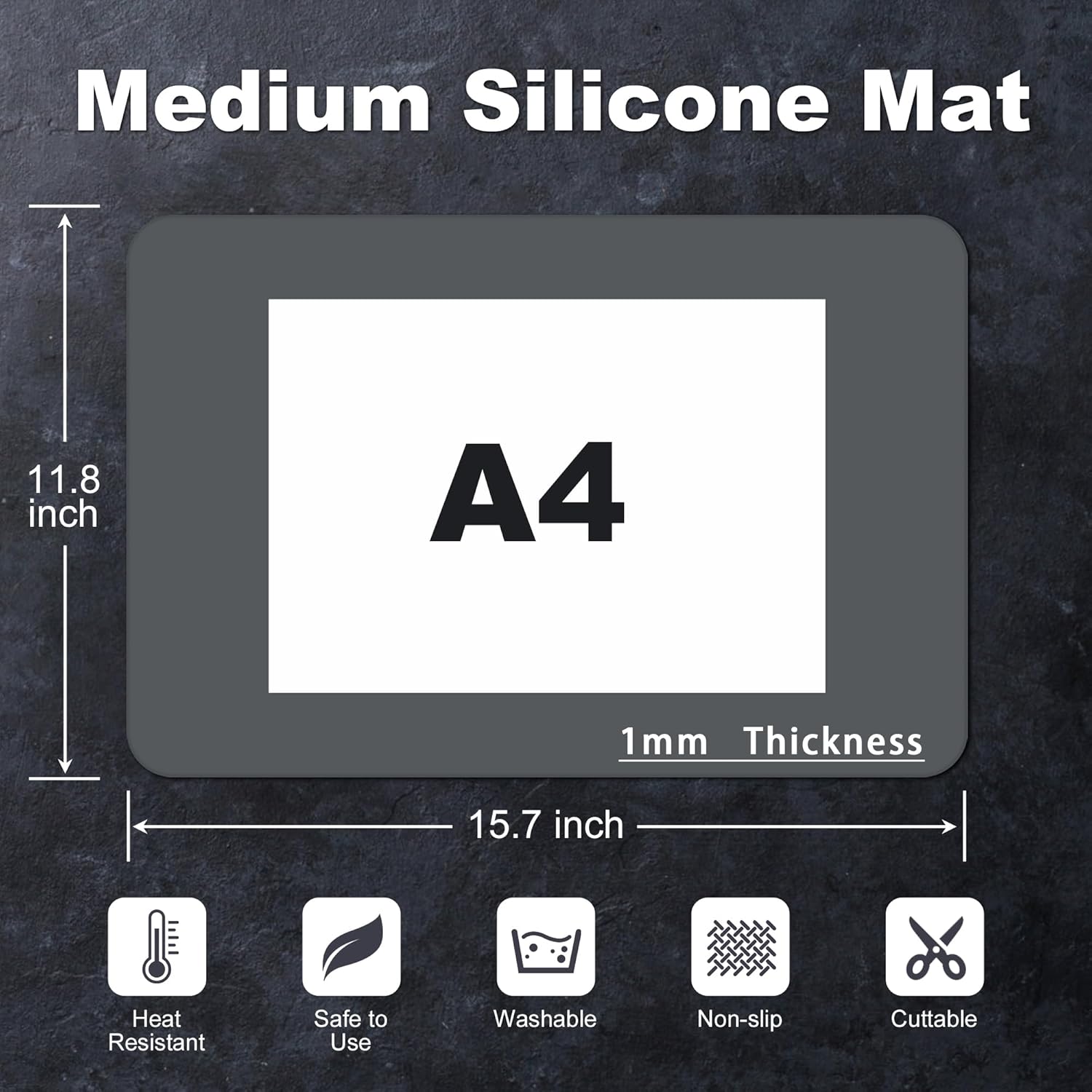 Silicone Mat for Kitchen Counter, Silicone Mat Trimable to Size (Dark Gray, 15.7×11.8inch-2pcs), BPA-Free Silicone Placemat, Heat-Resistant NonSlip Table Mat for Air Fryer, Countertop Protector Mat