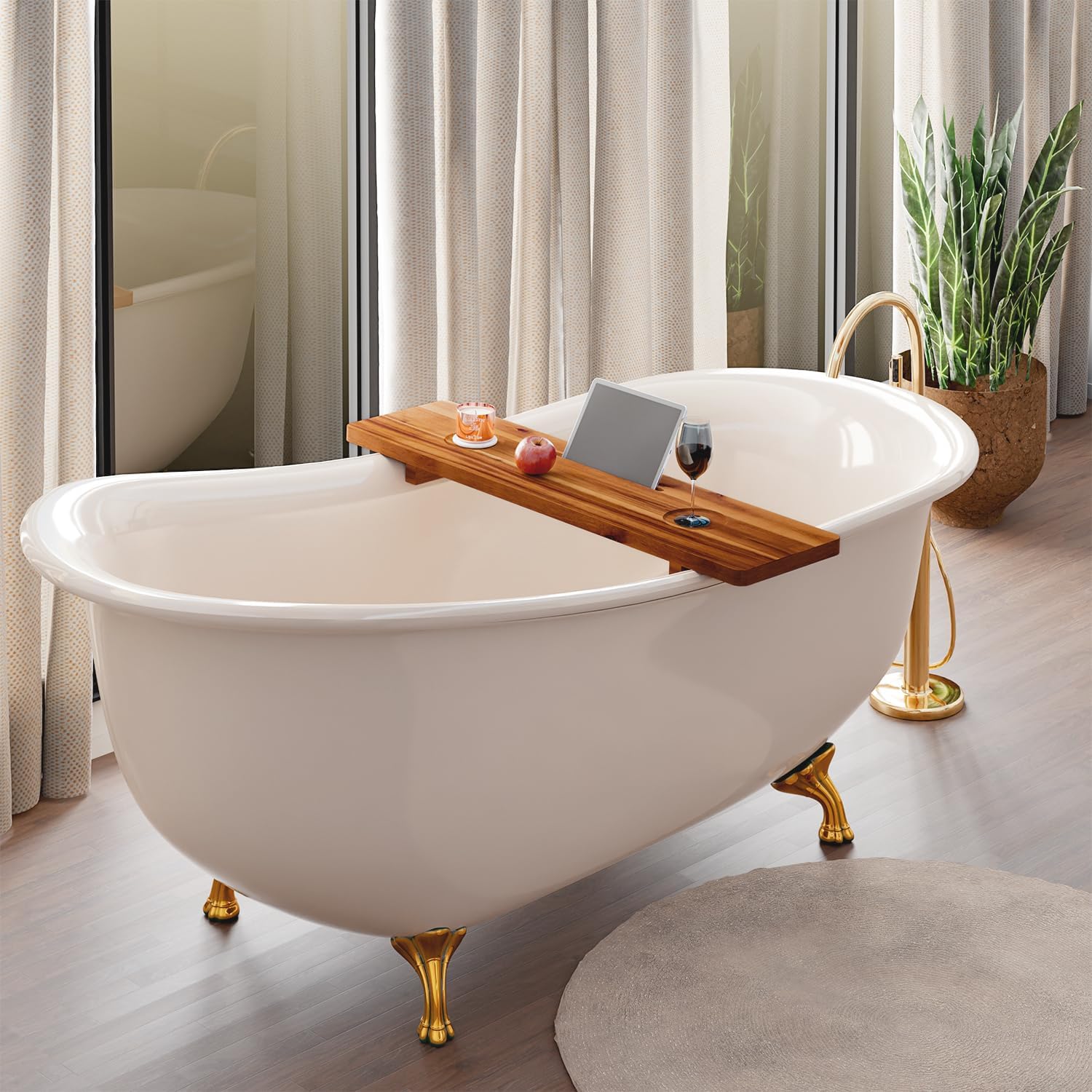 Tinamo Acacia Bathtub Caddy Tray Table | 35x9 Inch Large Bath Tub Tray Wooden | Anti-Tipping, Sustainable Tub Tray for Bathtub | Bathtub Accessories Holders for Bathtub (Acacia, 35x9)