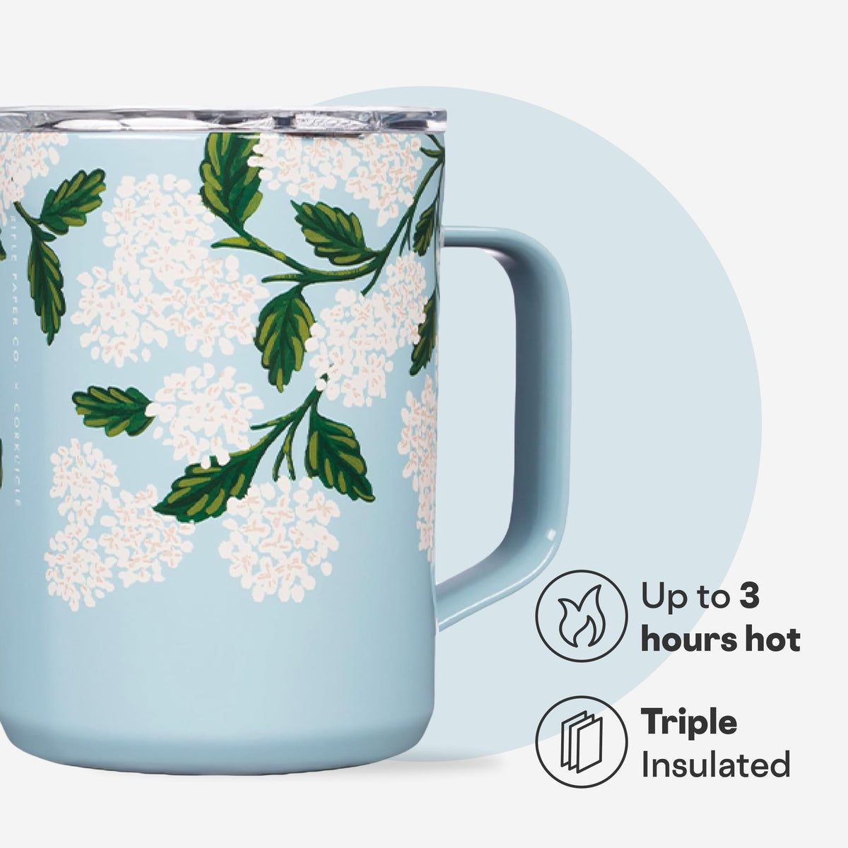 Floral finish insulated coffee mug front view