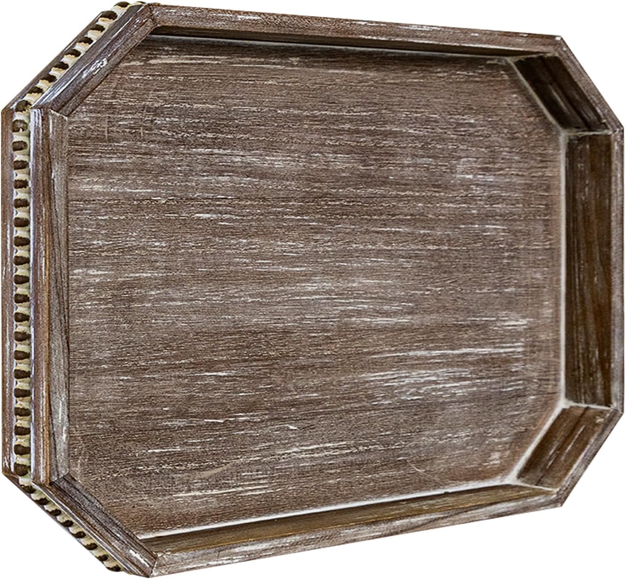 Wooden Decorative Tray, Rustic Serving Tray with Wood Bead, Farmhouse Big Tray for Ottoman, Countertop, Coffee Tabl, 16.5