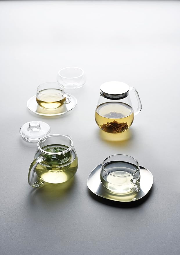 Kinto Stainless Unitea One Touch Teapot 720 Milliliter (24.35 Fl. Oz.) - Heat-resistant Glass Teapot with Stainless Steel Strainer in Lid (Japan Import)