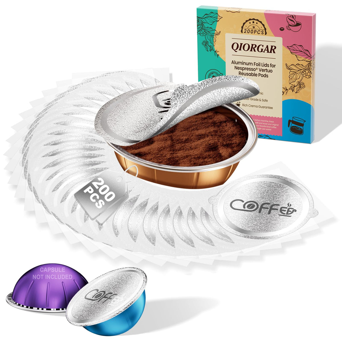 Aluminum foil lids for refillable coffee pods, 200 count