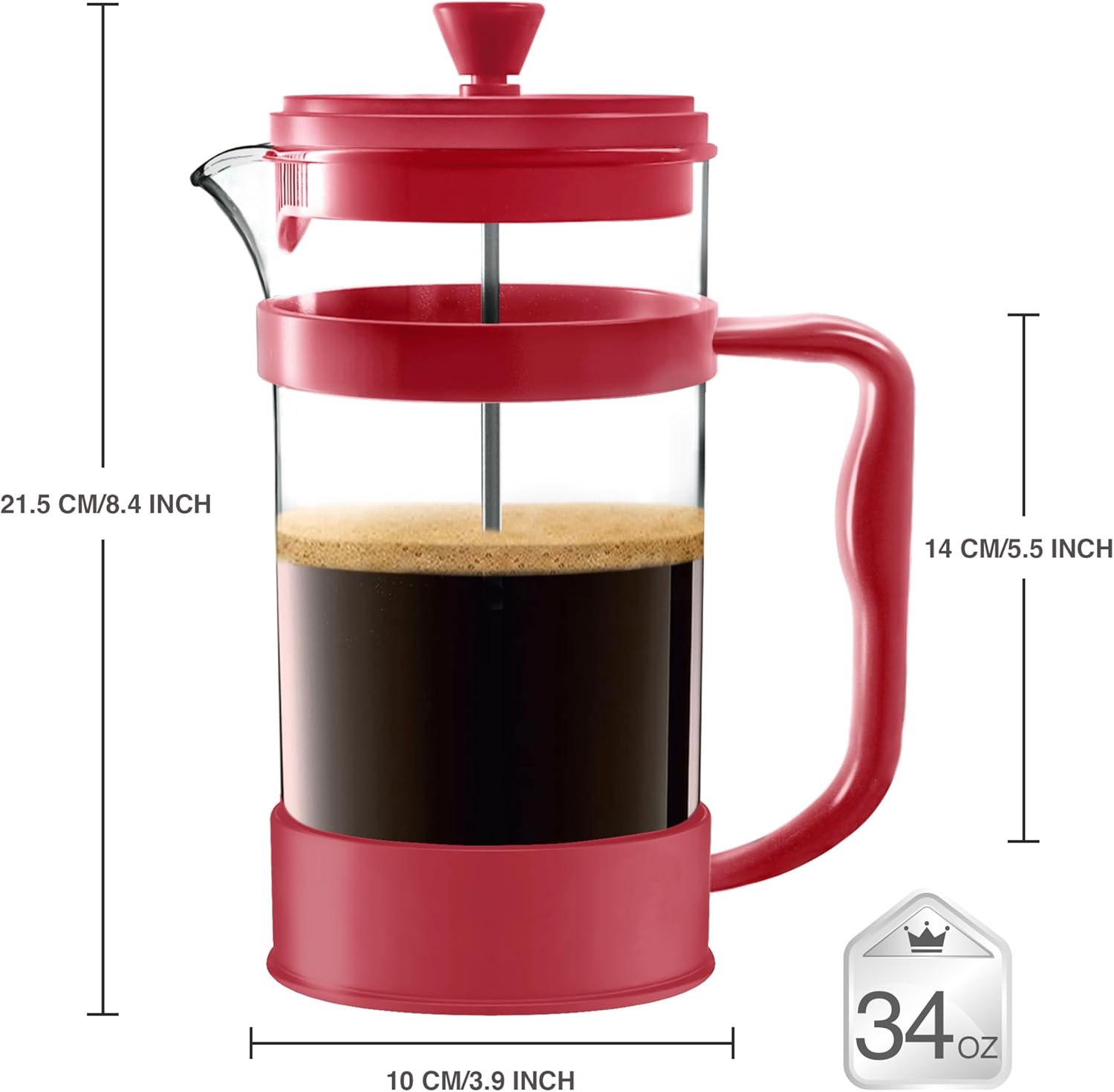 Utopia Kitchen 34 Ounce 1 Liter French Press Coffee Maker, Tea Maker, Travel Coffee Presses, Heat Resistant Thickened Borosilicate Coffee Pot for Camping Travel Gifts, Red Pack of 1 - Blissbrew