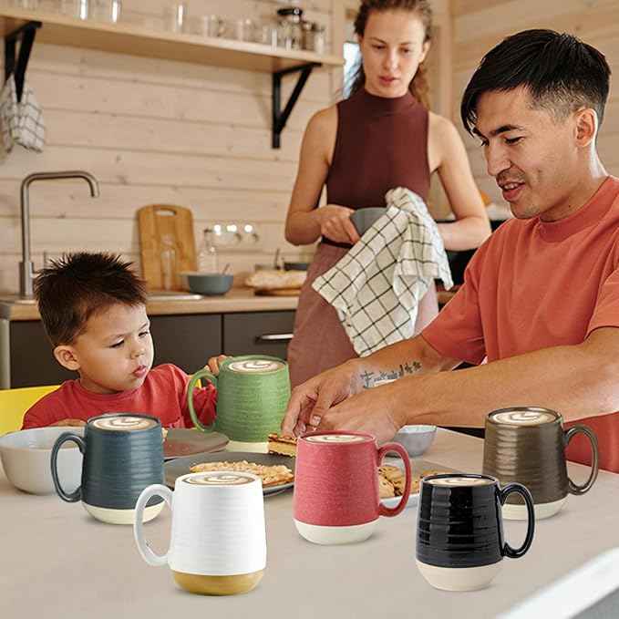Hasense Porcelain Coffee Mugs Set of 6, 15 Ounce Large Ceramic Coffee Cups Set with Handle for Latte, Tea, Cocoa and Hot Chocolate, Colorful Coffee Mugs for Men and Women, Microwave Safe