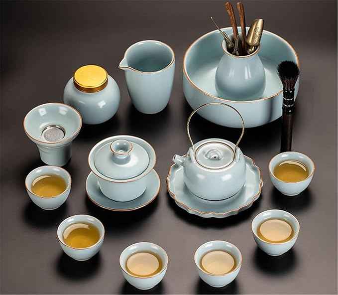 Sky Blue Ru Kiln Gongfu Tea Set, Ceramic Teapot and Gaiwan-suit13
