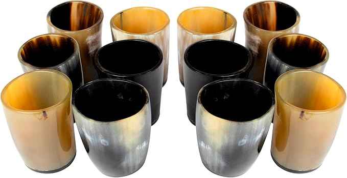 Handicrafts Home Handmade Horn Shot Glasses Set of 12, 3 oz Natural Viking Drinking Whiskey Shots for Cocktails & Parties- Medieval Decor Gift Set for Men & Groomsmen, Unique Bar Shot