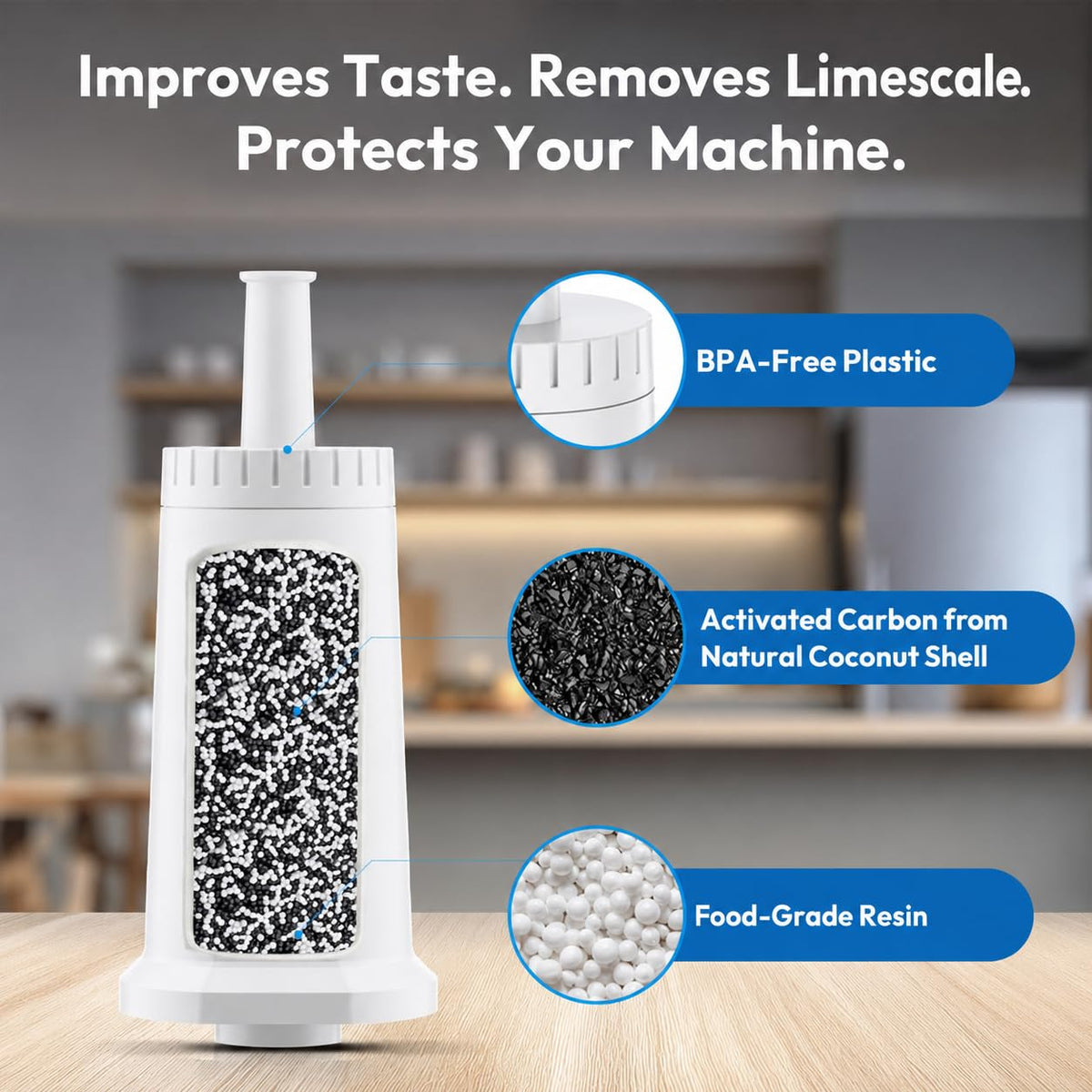 Espresso machine water filter set front view