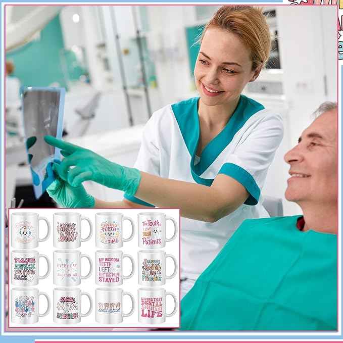 12 Pcs Dental Assistant Gifts Bulk, Dental Assistants Recognition Week Appreciation Gifts 11oz Ceramic Mugs Coffee Cup for Tea Milk Hot Chocolate Hygienist Assistants Nurse Doctor