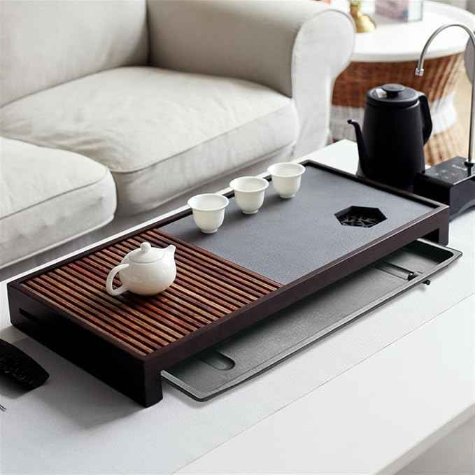 Tea Set Solid Wood Tea Tray Household Ebonite Drainage Water Storage Drawer Tea Table Living Room Small Kung Fu Dry Brew Tea Tray Set Chinese Tea Set