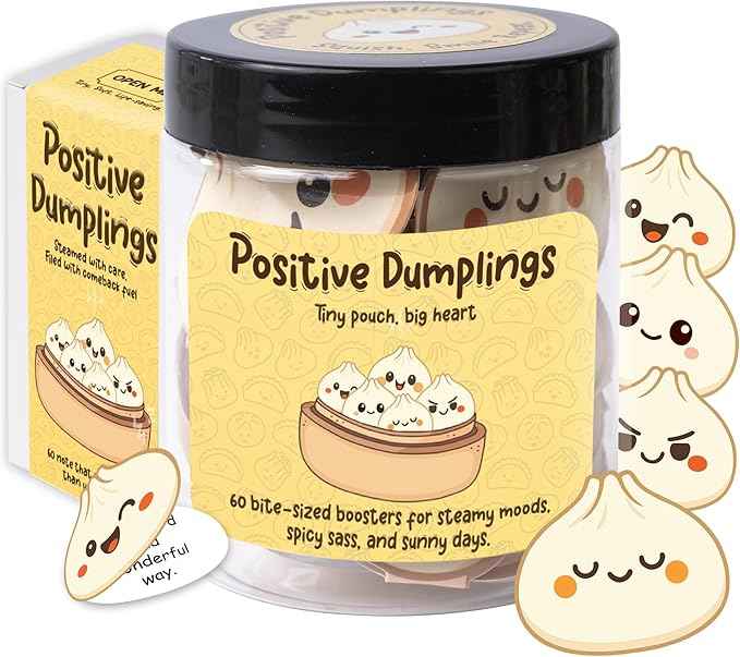 Positive Dumpling Jar – Emotional Support Dumplings, Cute Self Care & Comfort Jar with 60 Uplifting Notes, Funny Christmas Gifts for Teen Girls, Women, Tweens, Birthday Gifts for Teen Girls, Women, Tweens