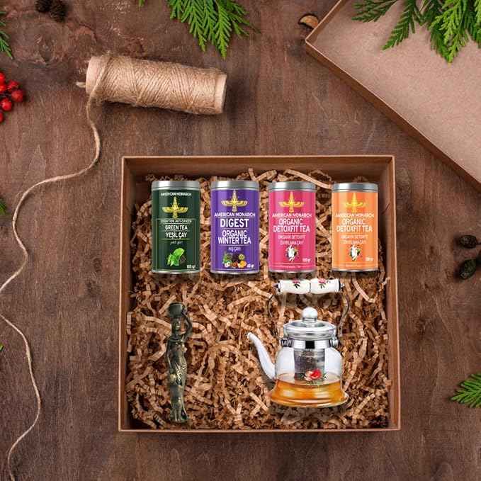 Super Christmas gift packages for New Year's Eve, enjoy your loved ones' Herbal Tea Christmas, 1 candle holder and Glass Teapot as a gift (1 gift)