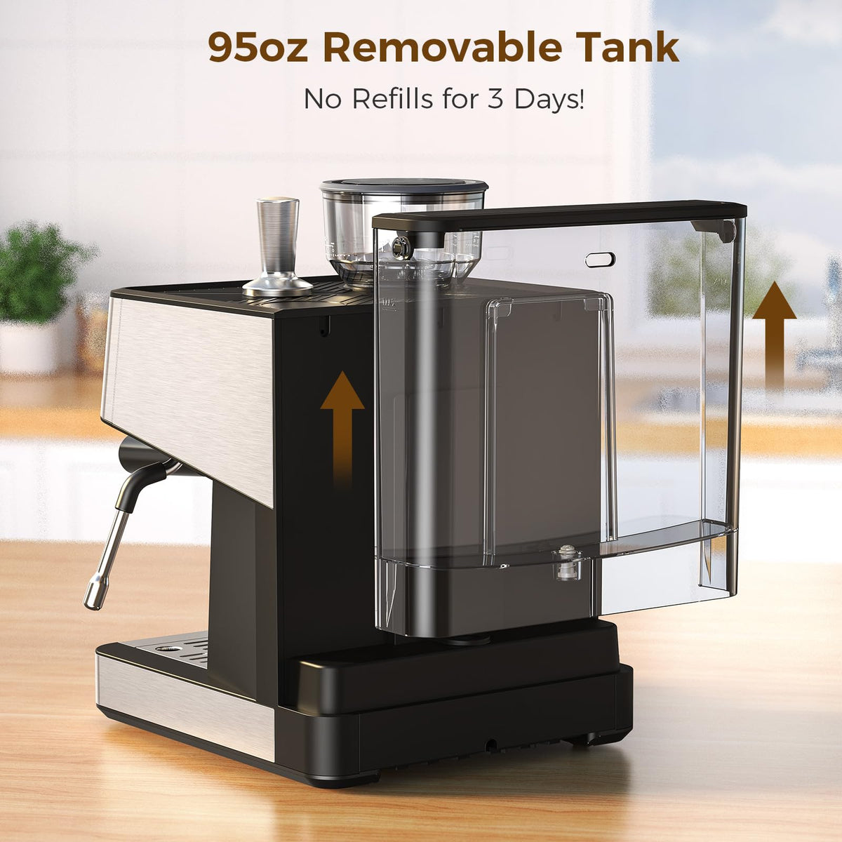 Espresso machine with cup warmer on top