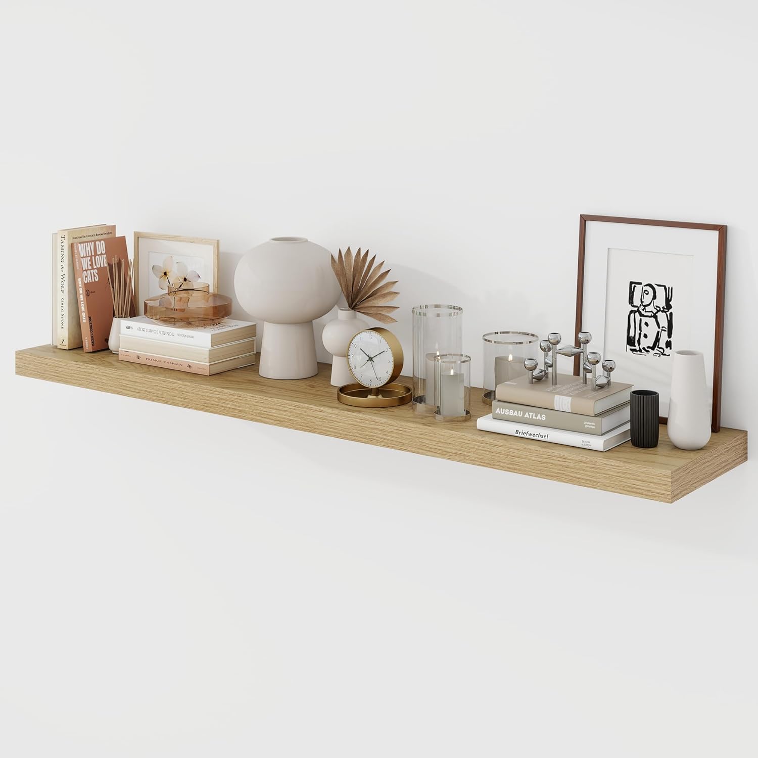 48 Inch Floating Shelves, 9.3" Deep Floating Shelf Wall Mounted, 48" Wall Shelves, Rustic Deep Bookshelf, Large Display Shelves & Storage Shelves for Bedroom, Living Room, Oak, Set of 1