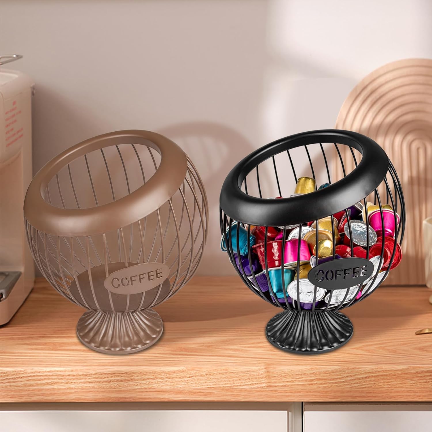 Stainless Steel Sphere Cup Coffee Basket pods holder Sturdy for Home or Office Kitchen Counter Organizer Espresso Capsule (Brwon)