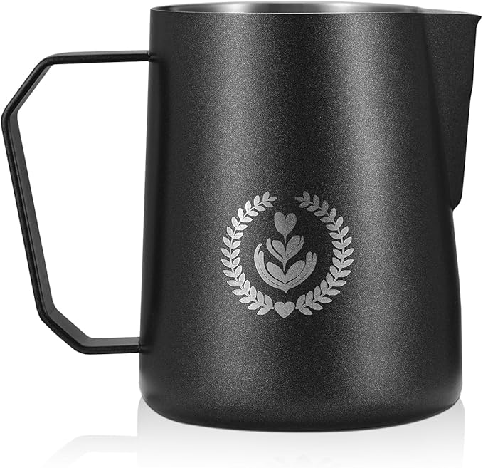 Espresso Milk Pitcher, 600ml / 20.3oz Milk Frothing Jug, Sharp Spout Latte Art Pitcher with Wide Thick Handle (Black)
