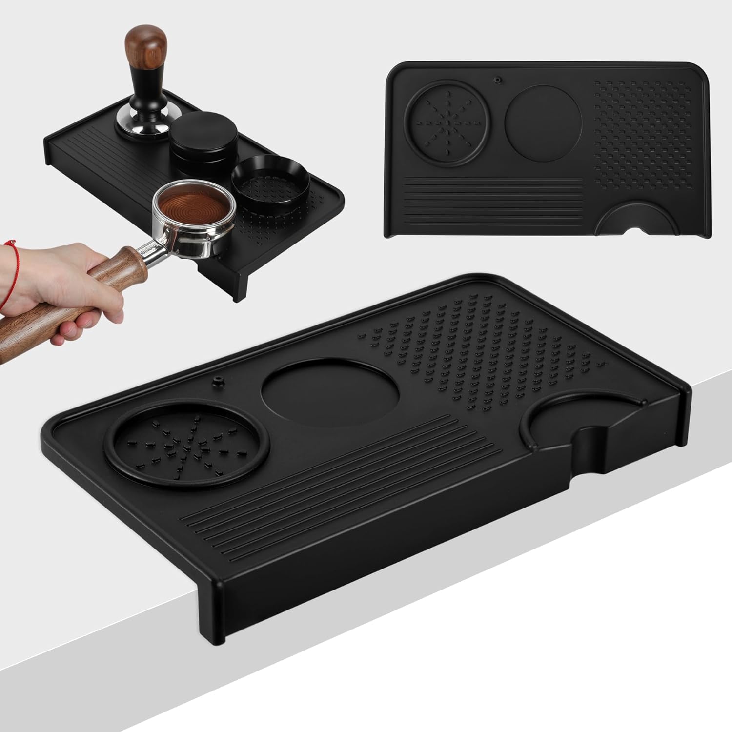 VOCOSTE Espresso Tamping Mat, Non-Slip, Prevents Portafilters from Damaging the Counter, Silicone 10.43"x5.51" Coffee Tamper Mat for Barista Espresso Machine Accessories, Black