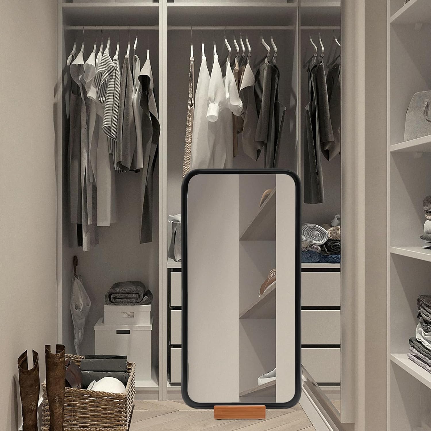 Solid Wood Floor Mirror Stand, Full Length Mirror Base, Heavy Duty Holder, Brown, 9.84 x 3.14 x 2.55 Inch, Non-Slip Support for Mirrors and Frames