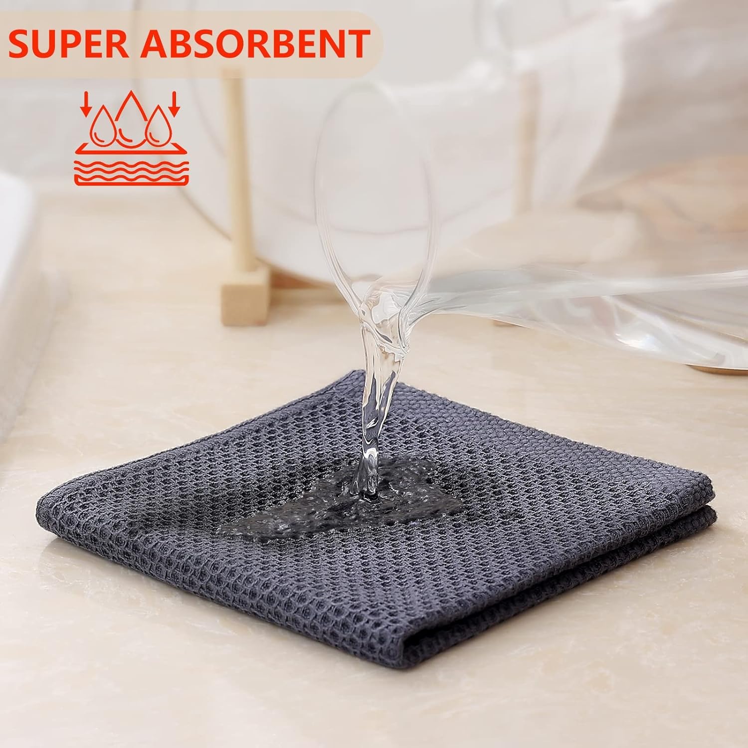 Kitinjoy 100% Cotton Kitchen Dish Cloths, 12 Pack Waffle Weave Ultra Soft Absorbent Dish Towels for Drying Dishes Quick Drying Kitchen Towels Dish Rags, 12 X 12Inch, Dark Grey