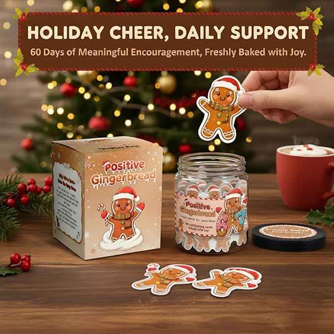 Positive Gingerbread67 Jar With 60 Daily Affirmation Cards, Gingerbread Gift for Women Men Girl, 67 Christmas Ornaments Decorations, Stocking Stuffers For Teen Boy, Funny Gag Gift, Meme Six Seven