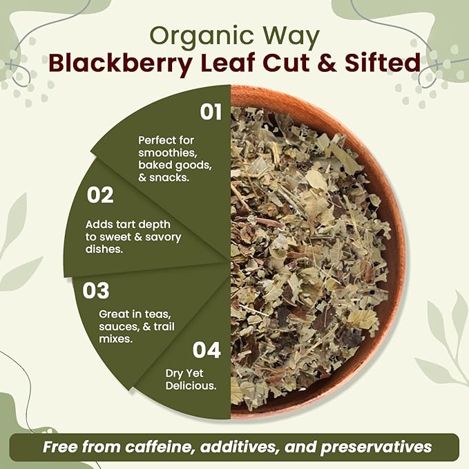 Organic Way Blackberry Leaf (Rubus fruticosus) Cut & Sifted - Herbal Tea | European Wild-Harvest | Organic & Kosher Certified | Non GMO & Gluten Free | USDA Certified | Origin - Albania (1 LBS)
