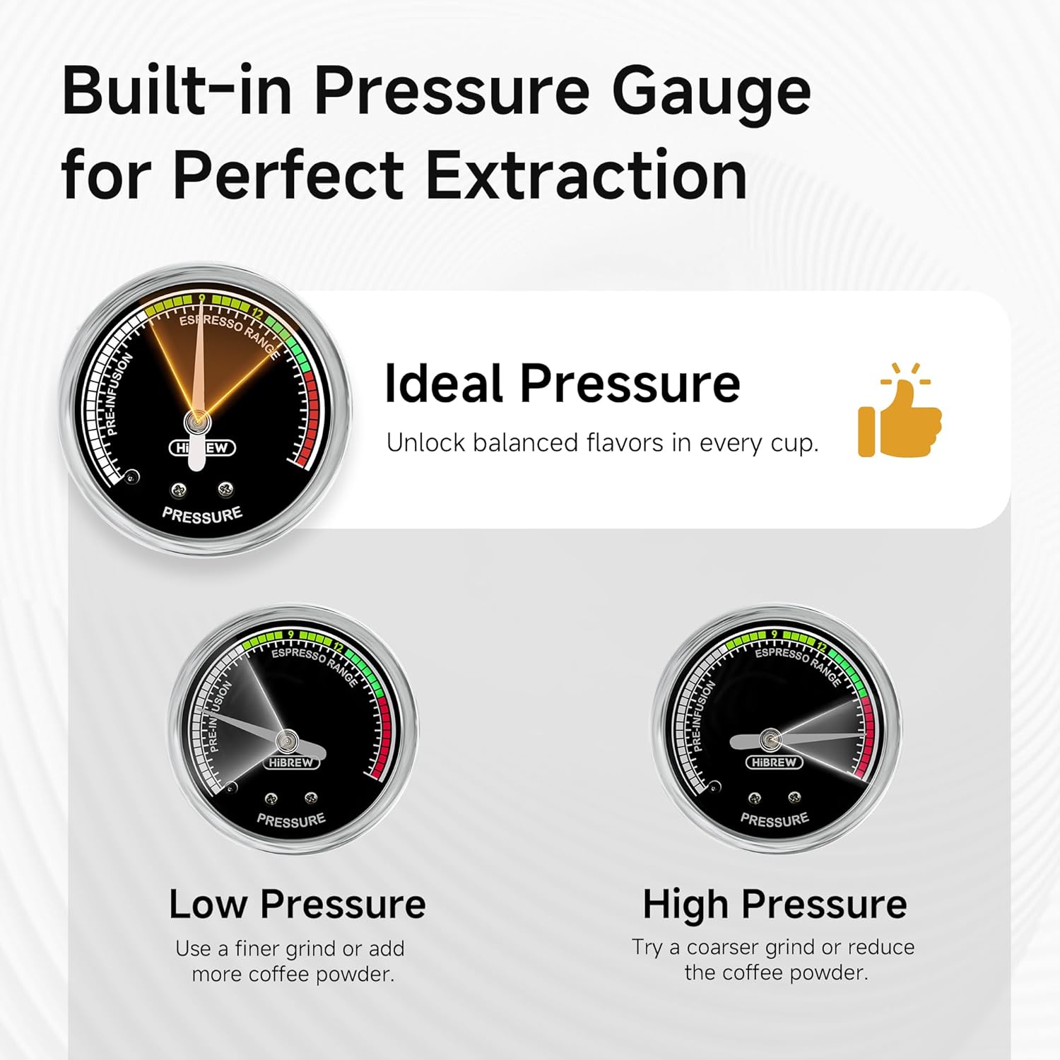 HIBREW H10B - 51mm Espresso Machine - Temperature & Cup Volume Adjustable at will - With Intelligent Display Screen & Pressure Gauge - Stainless Steel Body(Metallic Grey) - Blissbrew