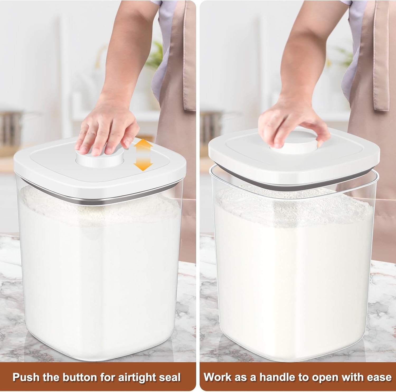 Airtight Rice Container 25 Lbs, Clear PET Plastic Food Storage Container Bin For Flour Sugar, Dry Food Holder with Easy Locking Lid for Kitchen Pantry Organization and Storage