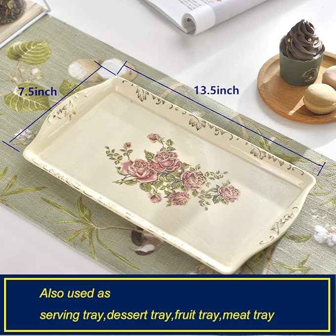 YOLIFE Porcelain Tea Set Vintage Rose, Tea Cups with Teapot, Serving Tray and Teaspoon Service for 4, Suitable for Tea Party Gifts