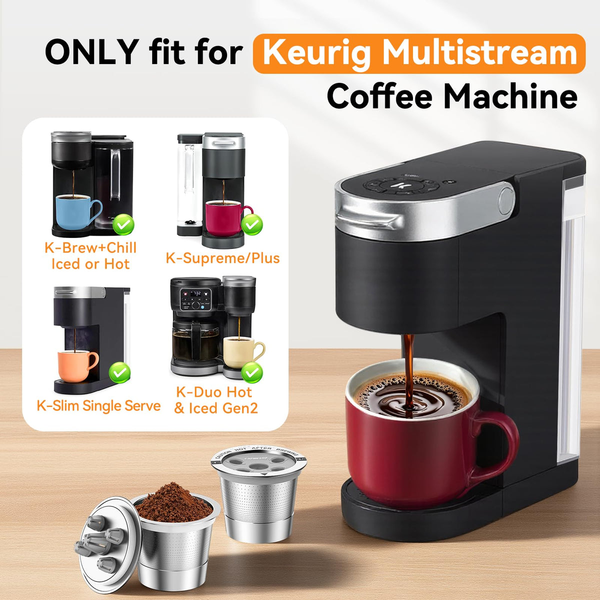 Pack of 4 silver reusable coffee pods
