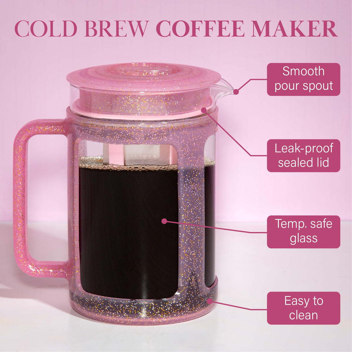 Glass cold brew pitcher with handle