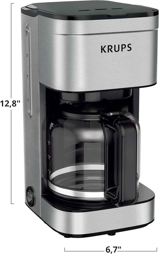 KRUPS Coffee Maker 10 Cups Simply Brew Stainless Steel Drip Coffee Maker, 900 Watts Coffee Filter, Drip Free, Dishwasher Safe Pot , Black & Silver