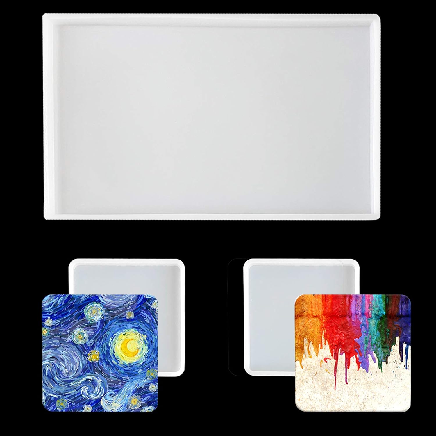 Large Silicone Resin Tray Molds,3PCS Agate Geode Coaster Resin Molds,Include Square,Rectangle Mold,Silicone Mold for Making Coaster,Trays,Cup Mats,Home Decoration
