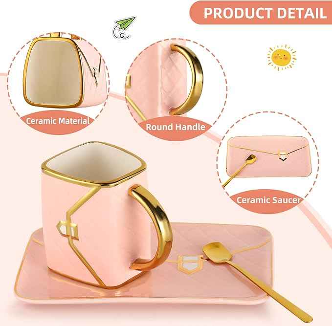Handbag Shaped Mug, Handbag Coffee Mug And Saucer, Purse Coffee Ceramic Mug Set 10 Oz/ 310 ml Cute Creative Design Travel Tea Cup for Women Thanksgiving Christmas Gifts, White