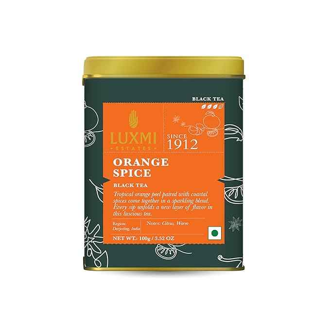 Luxmi Estates - Orange Spice - Black Darjeeling Tea - Loose Leaf - 100g (50 cups) | Special Edition Autumn Tea | Smooth, Flavorful, Robust and Caffeinated