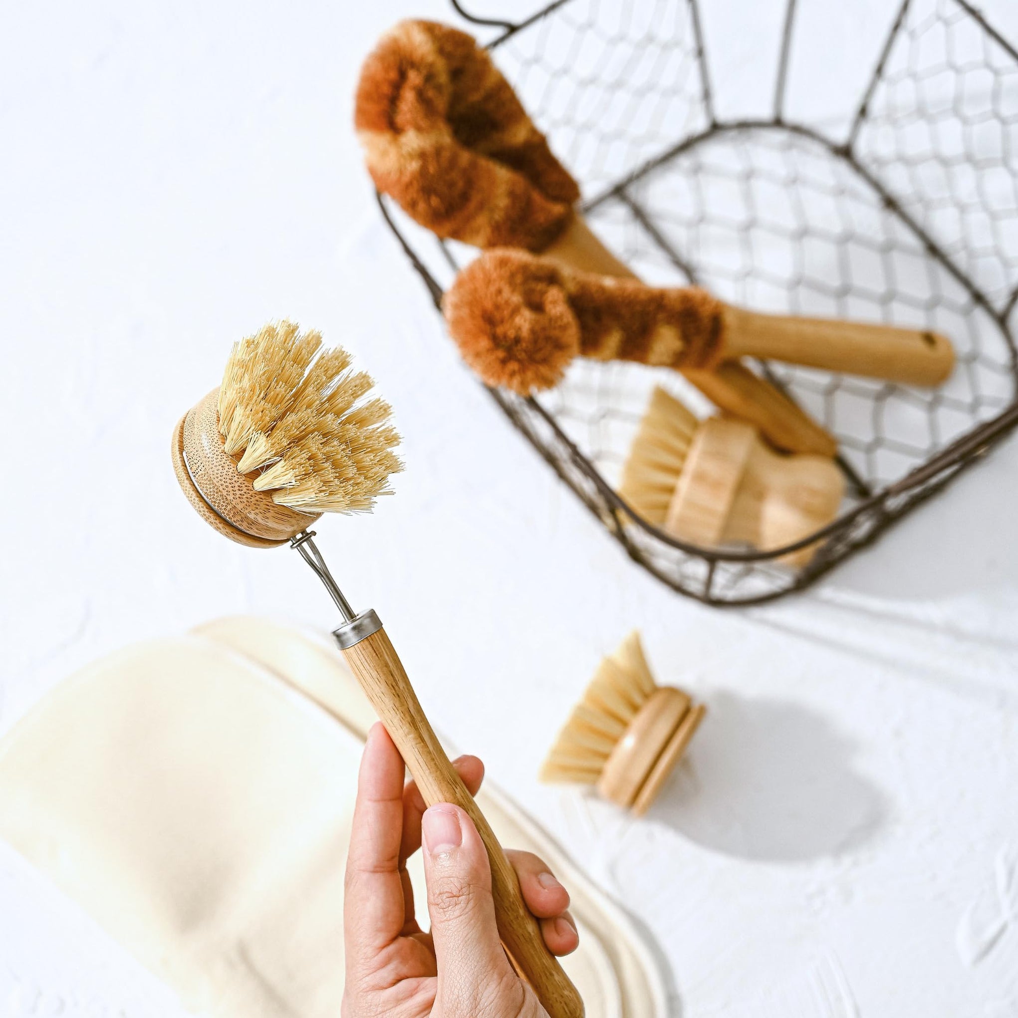 Bamboo Dish Brush Set • 6 Piece with Bottle Brush & Scrubber (6 Count)