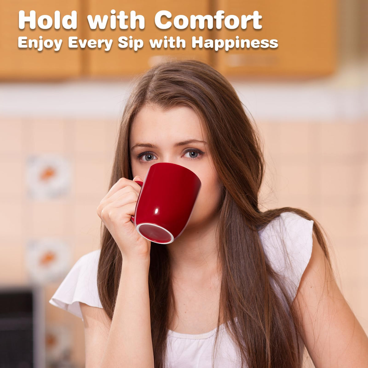 Ceramic mug sized for latte or cappuccino