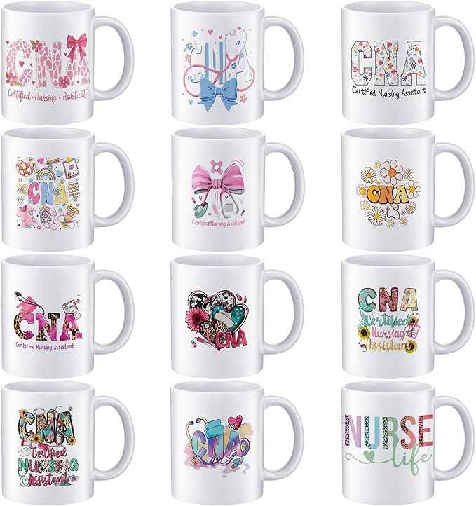 12 Pcs CNA Week Appreciation Gifts Bulk, 11oz Ceramic Mugs CNA Week Party Favors Cup for Medical Assistant Accessories Gifts for Medical Assistant Nursing Student Graduation Retirement Gift