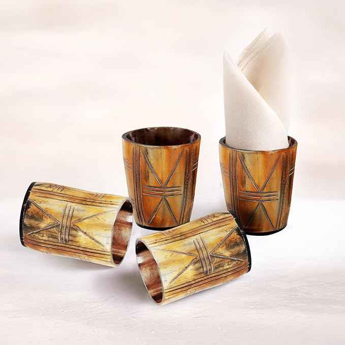 Handicrafts Home Viking Horn Shot Glasses Set of 4, Handmade Natural Ox Horn, Rustic Viking Drinkware Whiskey Shot Cups, Father’s Day Gifts, Medieval Decor Gift Set for Men & Groomsmen, Birthday Gifts