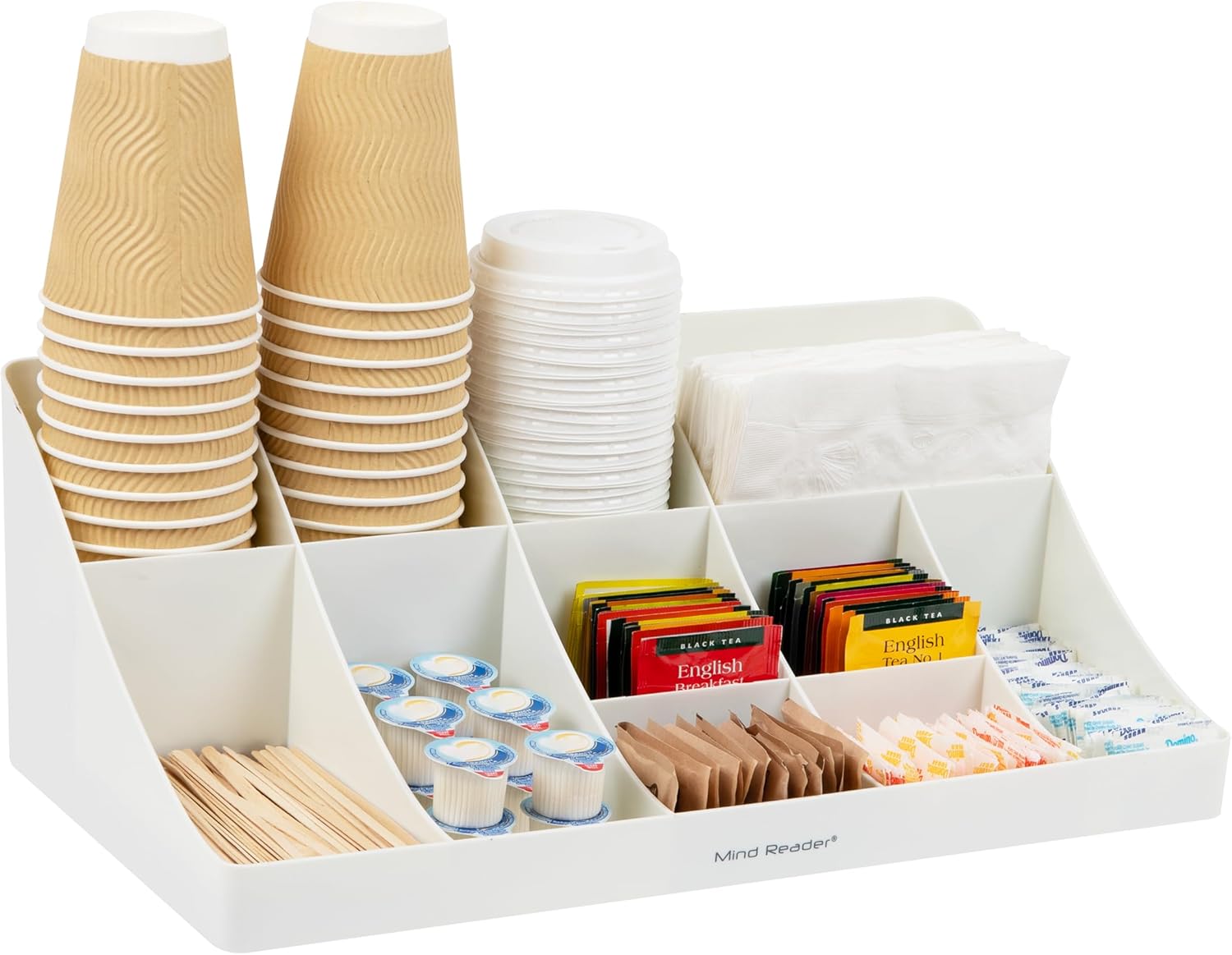 Mind Reader Cup and Condiment Station, Countertop Organizer, Coffee Bar, Kitchen, Stirrers, 17.875