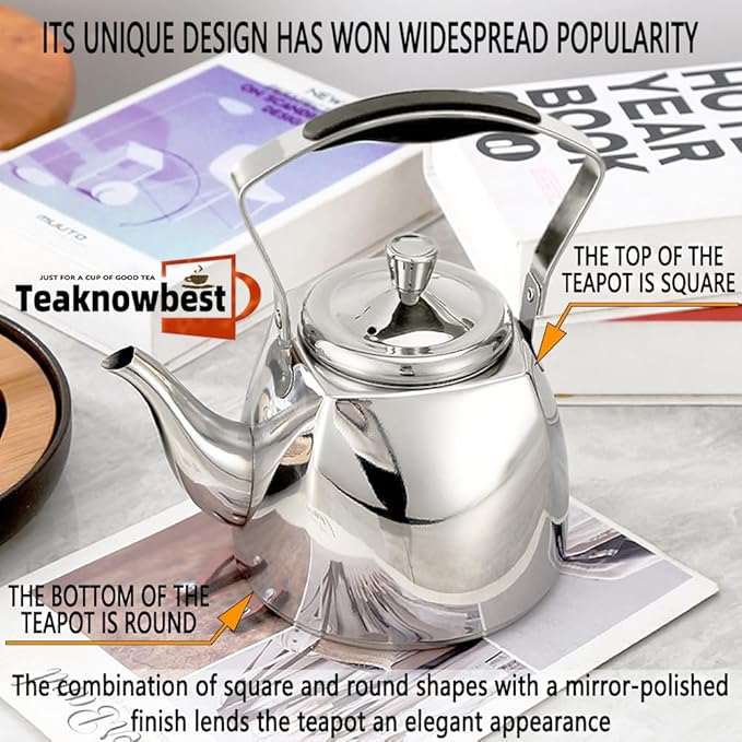 Stainless Steel Teapot with Infuser, Teapot for Loose Leaf Tea 68oz, Teapot for Stovetop, Mirror Finished, Dishwasher Safe (2000ml)