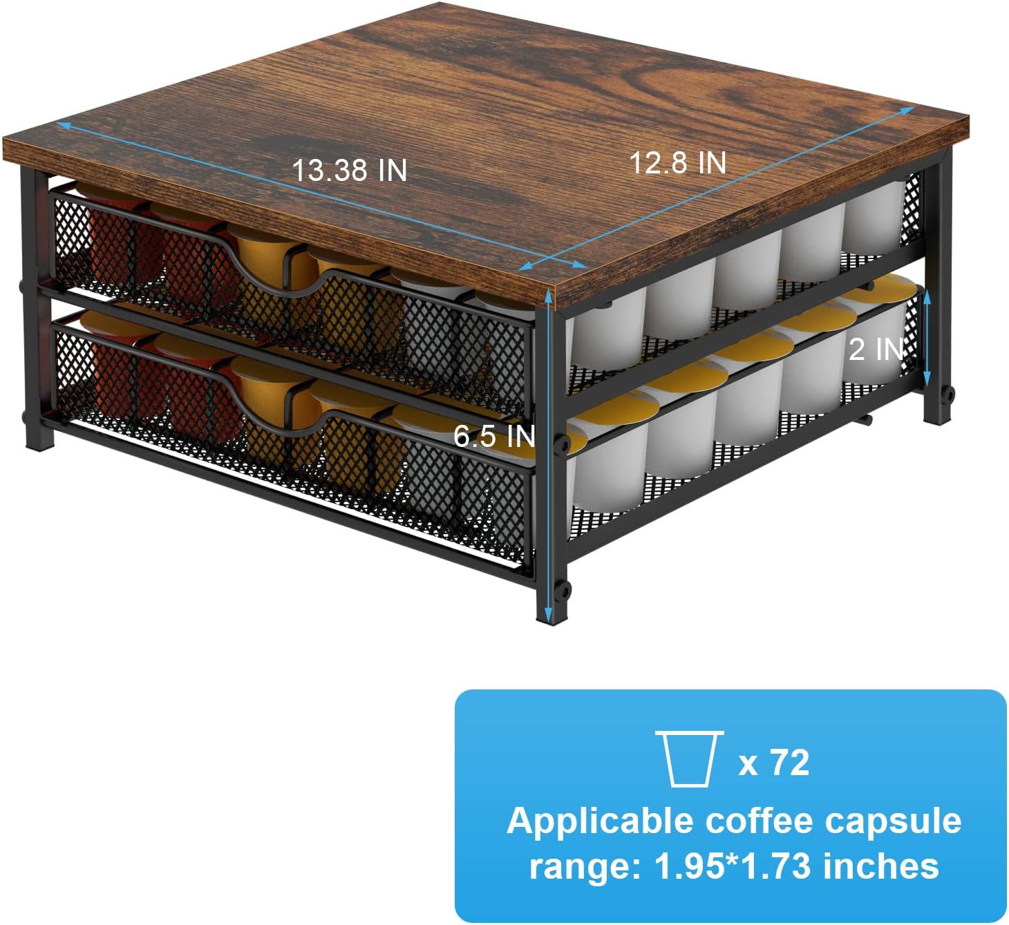 Coffee Pod Drawer Holder Capsule Storage Organizer 2 Tier Coffee Pods Holder With Sliding Baskets for 72 Capacity K Pod, Suit for Home Office Cafe Counter (Black)