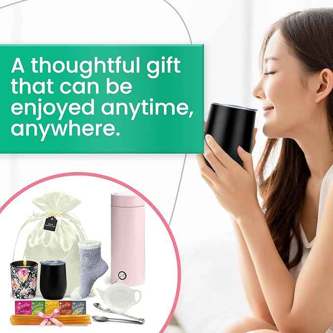 Tea Gift Basket for Women with Portable Kettle and Grippie Socks | Birthday Gift Set for Her, Mom,Wife, Co-Worker, Teacher Appreciation, Get Well
