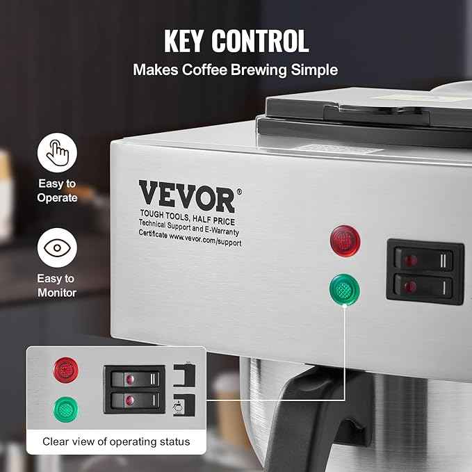 VEVOR 12 Cups Commercial Drip Coffee Maker, Coffee Maker Machine with 2 Glass Carafes and 2 Warmer Plates, Stainless Steel Pour Over Coffee Brewer for Restaurant, Office, Cafe