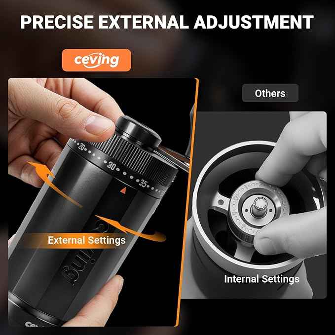 World's First 60g Large Capacity Manual Coffee Grinder, Portable Hand Coffee Bean Mill with 40 Adjustable Settings, Ceramic Conical Burr Grinder for Espresso, Pour Over, Camping, Travel, Gift, etc