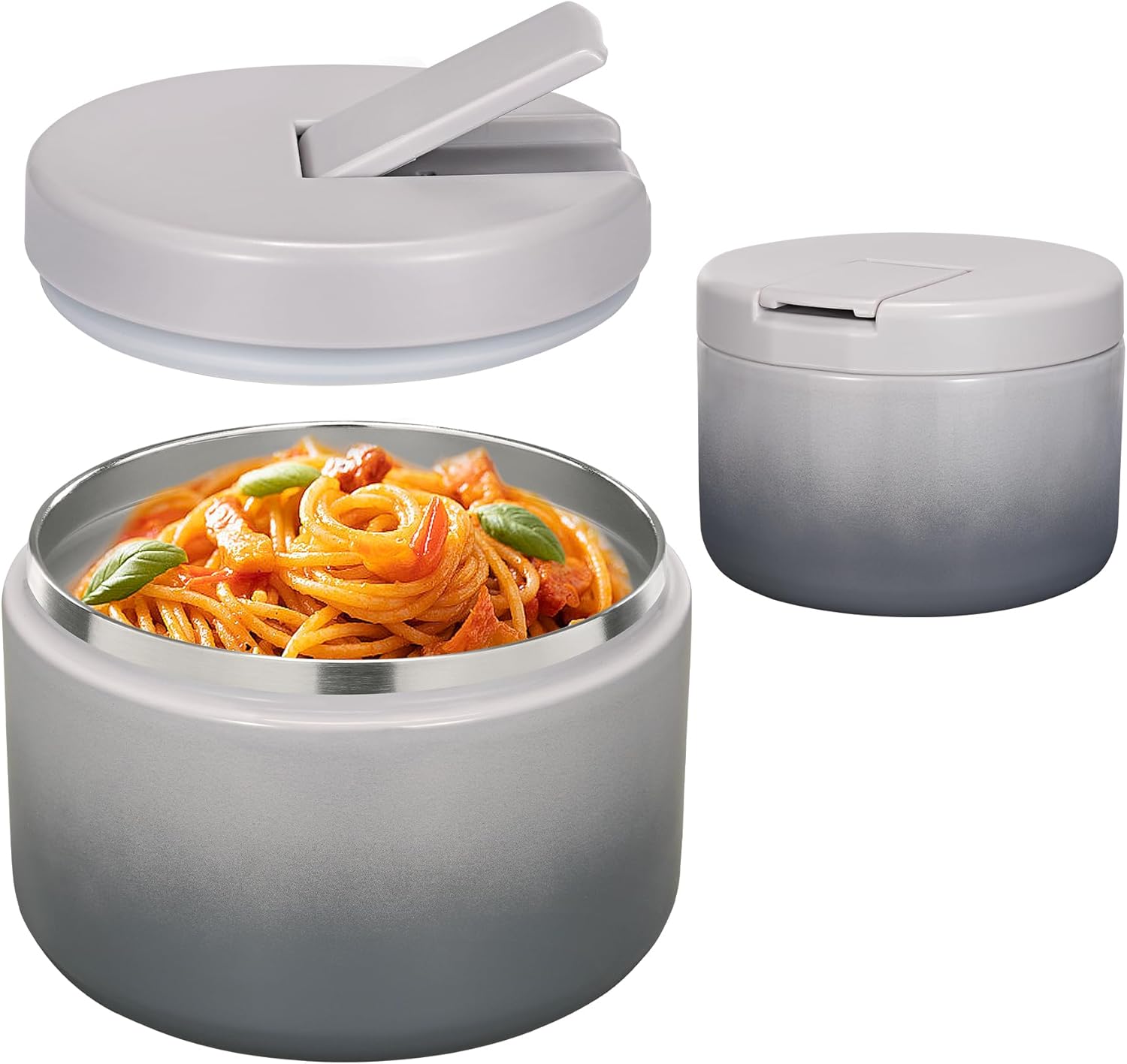 12oz Insulated Vacuum Food Jar with Buckle Lid Wide Mouth Soup Thermo for Hot Food Kids Leakproof Stainless Steel Lunch Container (Gradient Grey, 12OZ) - Blissbrew