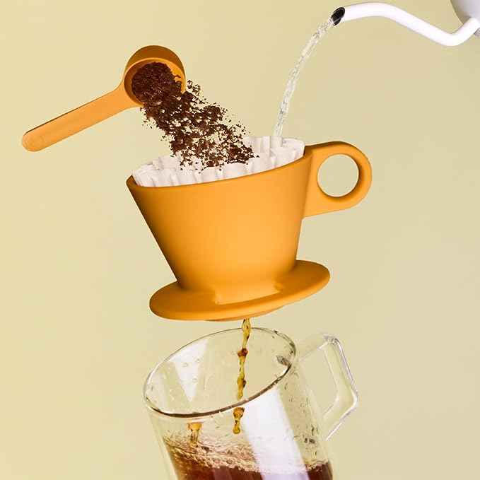 Verve Dwell Dripper Pour Over Coffee Maker Set, Non-Electric Coffee Dripper, Manual Brew Maker (Yellow)