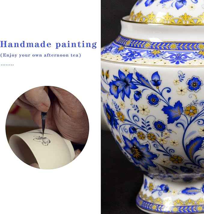ACMLIFE Bone China Tea Set for Adults, Blue and White Tea Set for 4, Porcelain Vintage Floral China Tea Sets for Women Gift with Teapot (Blue and White)