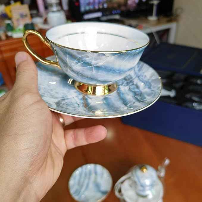 China Bone Porcelain Coffee Tea Set, English Light Luxury Afternoon Tea Set with Tea Stove Suitable as A Gift for Mother'S Day, Birthday, Christmas, and Gatherings (4-Sea Mist Cup)