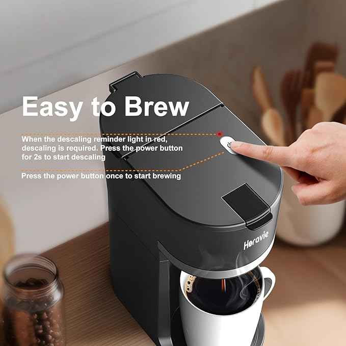 Small Single Serve Coffee Maker for K Cup and Ground Coffee, Fast Brew One Cup Coffee Machine with Descaling Reminder and Water Window, 6 to 12 oz. Brew Sizes, Black