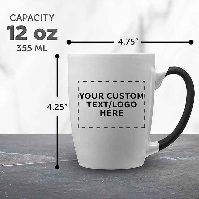 DISCOUNT PROMOS Custom Java Two-Tone Coffee Mugs 12 oz Set of 10/50/100 Personalized Bulk Pack for Coffee Tea Espresso Hot Cocoa Other Beverages - Black