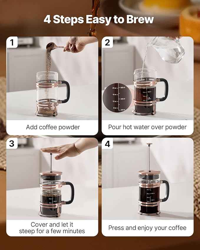 VEVOR French Press Coffee Maker, 34 Ounce 1 Liter Borosilicate Glass Coffee Press Tea Maker with Stainless Steel Filter, Large Glass French Presses Cold Brew for Camping Travel Home Kitchen, Copper